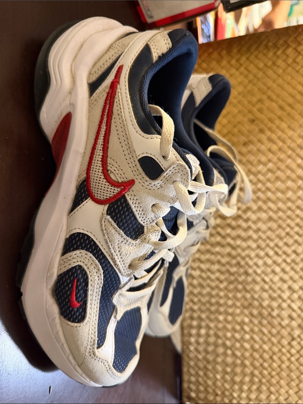 Nike Kids White Navy Sneakers with Red Swoosh